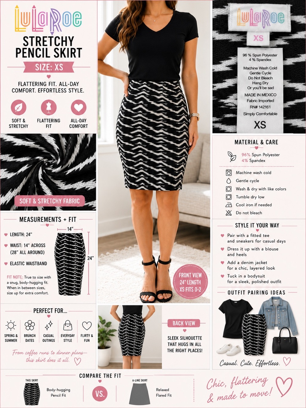 LuLaRoe Black and White Stretchy Pencil Skirt (Size XS)